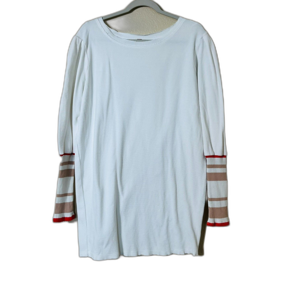 Free People Knit Tunic Mini Sweater Dress Cream Striped Preppy Fall Layering Med